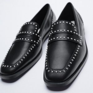 Zara Studded Low Heel Loafers